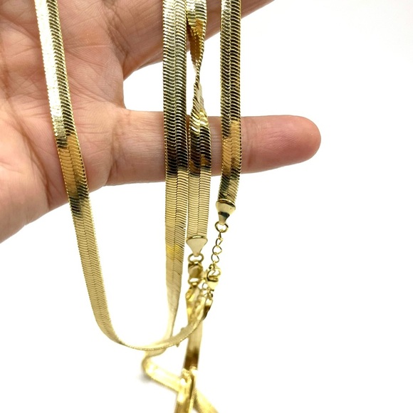 Herringbone Set 2 Necklaces Gold Tone 12” and 20” Necklaces Bold and Bold - Picture 10 of 11
